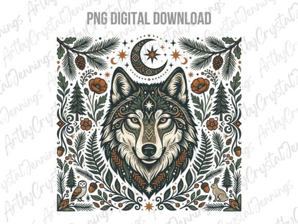 Celestial Folk Art Wolf: A PNG for Modern Makers