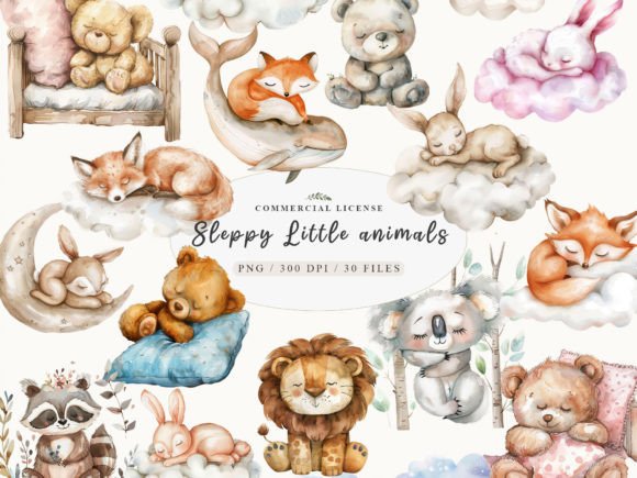Charming Woodland Art: Sleeping Baby Animal Sweet Dreams PNG