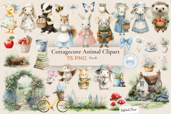 Cottagecore Animal Clipart Bundle: Woodland Charm for Modern Makers