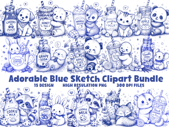 Creative Uses for Adorable Blue Sketch Animal Drink PNG Bu