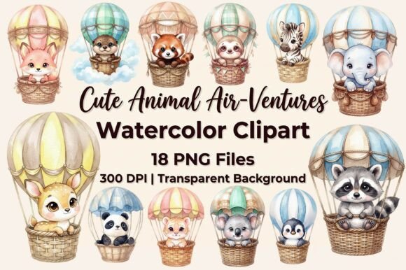 Cute Animal Air Balloon Clipart Bundle for Creative Projects