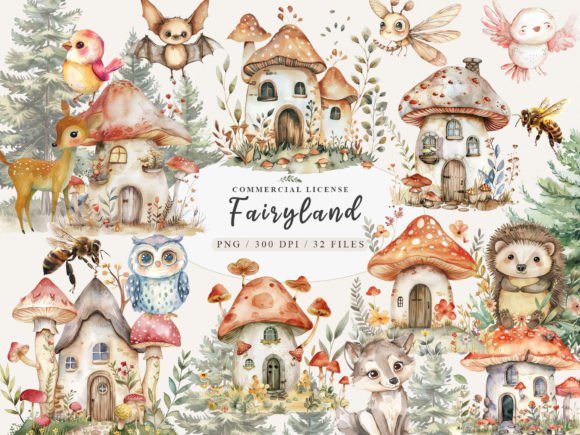 Enchanting Woodland Baby Animal & Mushroom Clipart for Projects