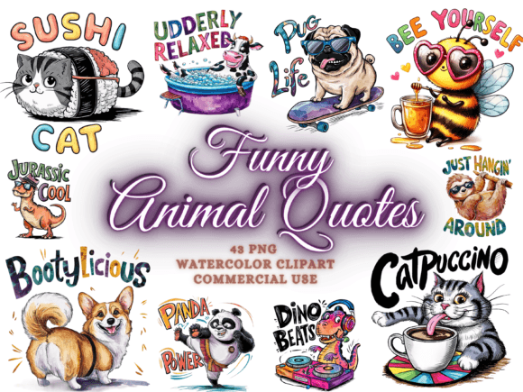 Funny Animal Quotes Sublimation Clipart: A Playful Asset for Modern Design
