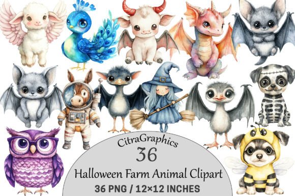 Halloween Farm Animal Clipart: Creative Design Assets