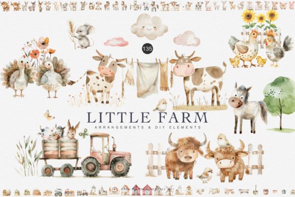 Huge Set Watercolor Farm Animal Clipart: Whimsy for Your Brand