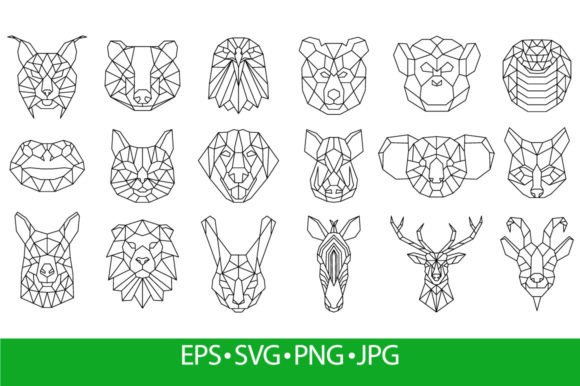 Linear Polygonal Animal Bear, Snake, Dog: Geometric Animal Art for Modern Projects