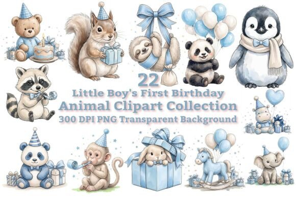 Little Boy First Birthday Animal Clipart: A Watercolor Celebration
