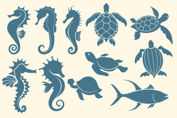 Sea Animal Silhouette Vector Set: Versatile Design Assets