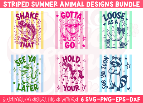 Stripes Funny Summer Animal PNG Bundle: Instant Creative Fun