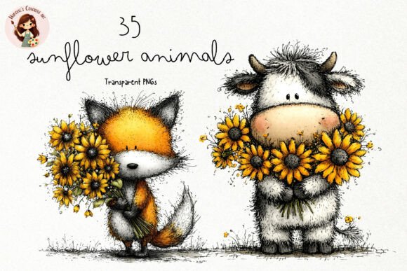 Sunflower Animal PNG Clipart Set: A Whimsical Collection