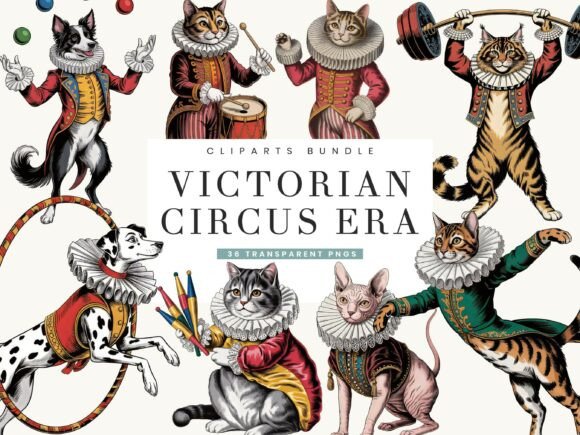 Victorian Circus Era Animal Clipart: A Whimsical Design Asset