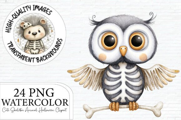 Watercolor Halloween Skeleton Animal: Spooky Charm for Modern Designs