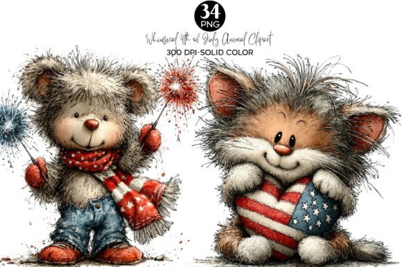 Whimsical 4th of July Animal Clipart for Festive Designs
