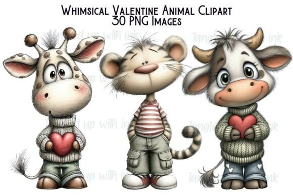 Whimsical Valentine Animal Clipart: A Bundle of Heartfelt Charm