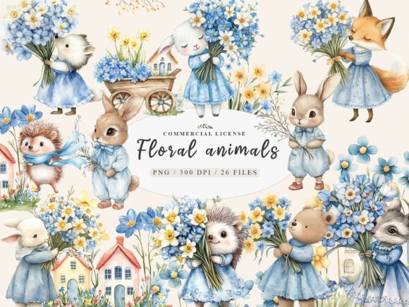 Woodland Spring Floral Cute Animal Png: A Designer's Delight
